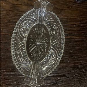 Vintage Pressed Glass Divided Relish Dish Arched star No cracks or chips 10”x 6”